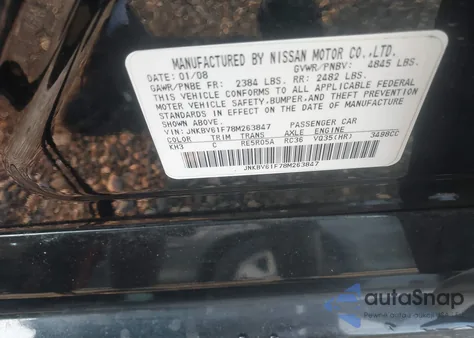 2008 Infiniti G35X из США, поврежденный, VIN JNKBV61F78M263847